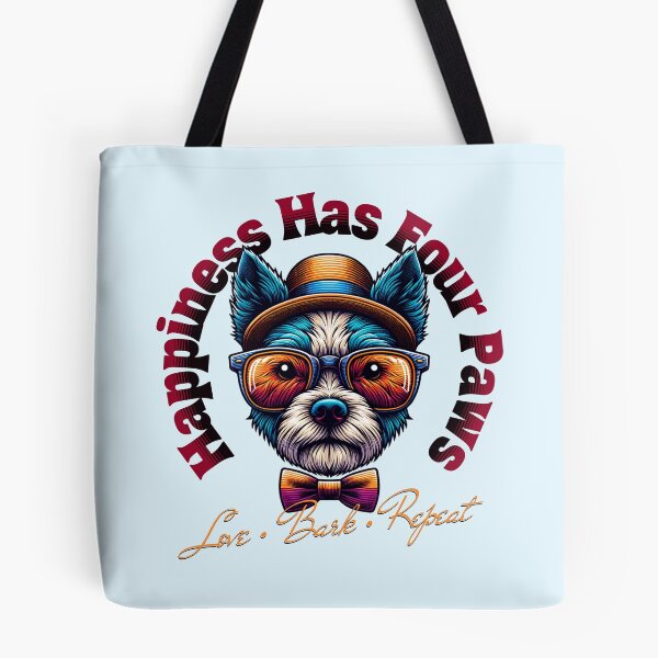 Item preview, Happiness Has Four Paws Funny Dog Lover Retro Vintage Puppy Design designed and sold by Sachie's Studio.