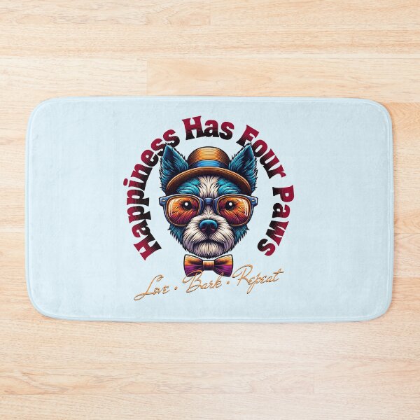 Item preview, Happiness Has Four Paws Funny Dog Lover Retro Vintage Puppy Design designed and sold by Sachie's Studio.