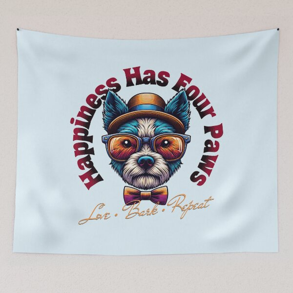 Item preview, Happiness Has Four Paws Funny Dog Lover Retro Vintage Puppy Design designed and sold by Sachie's Studio.