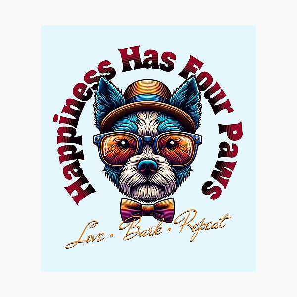 Item preview, Happiness Has Four Paws Funny Dog Lover Retro Vintage Puppy Design designed and sold by Sachie's Studio.