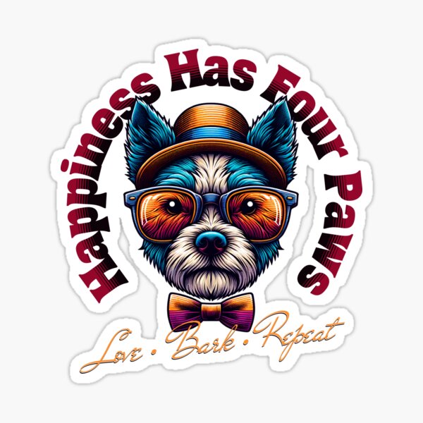 Item preview, Happiness Has Four Paws Funny Dog Lover Retro Vintage Puppy Design designed and sold by Sachie's Studio.