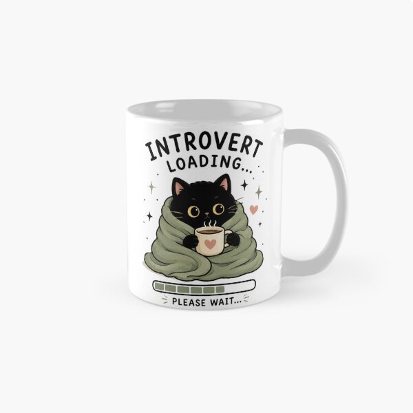 Item preview, Introvert Loading Black Cat with Coffee | Cute Cozy Cat | Kawaii Student Gift | Cat Lover Design designed and sold by 1234saad.