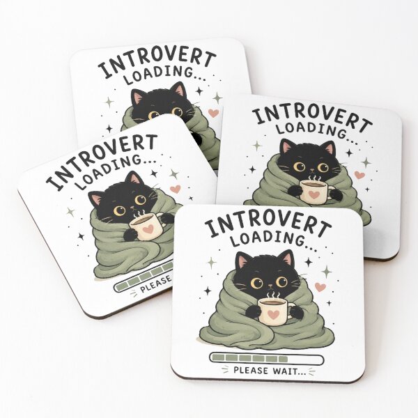 Item preview, Introvert Loading Black Cat with Coffee | Cute Cozy Cat | Kawaii Student Gift | Cat Lover Design designed and sold by 1234saad.