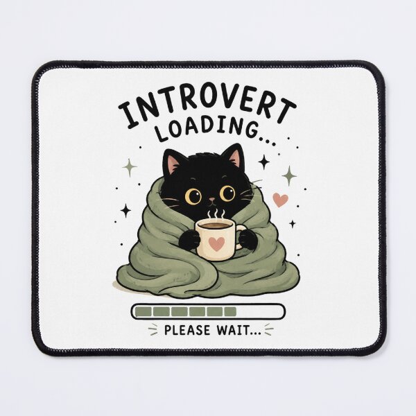Item preview, Introvert Loading Black Cat with Coffee | Cute Cozy Cat | Kawaii Student Gift | Cat Lover Design designed and sold by 1234saad.