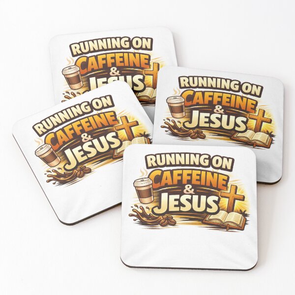 Item preview, Running on Caffeine & Jesus – Christian Coffee Humor Design designed and sold by MastersDesignNk.