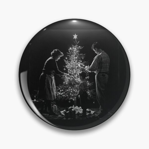 Item preview, Family Decorating a Christmas Tree – Black and White Vintage Holiday Art designed and sold by inkoutninja.