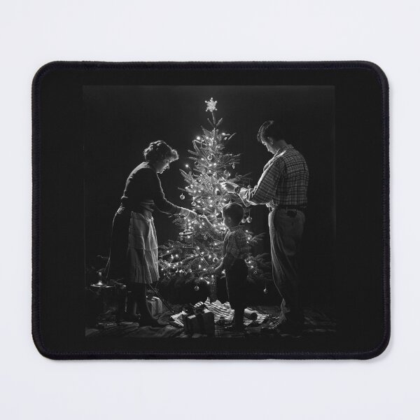Item preview, Family Decorating a Christmas Tree – Black and White Vintage Holiday Art designed and sold by inkoutninja.