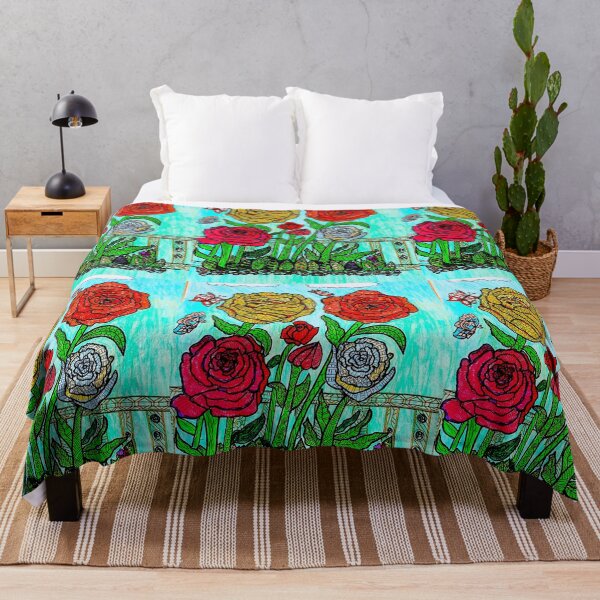 Item preview, whimsical floral garden with colorful roses and butterflies designed and sold by Selena.m.studio.