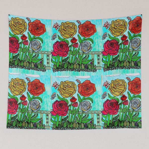Item preview, whimsical floral garden with colorful roses and butterflies designed and sold by Selena.m.studio.