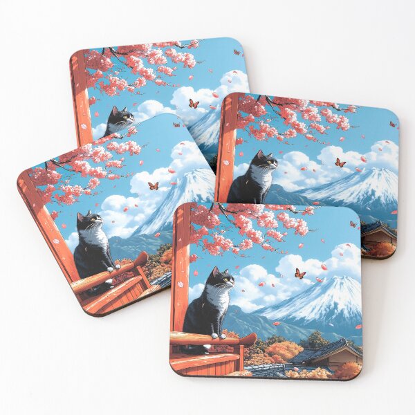 Item preview, Cat Japanese Landscape Cherry Blossom Fuji Village Butterfly designed and sold by juniorcastros.