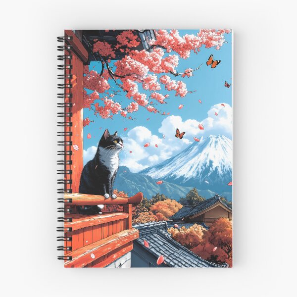 Item preview, Cat Japanese Landscape Cherry Blossom Fuji Village Butterfly designed and sold by juniorcastros.