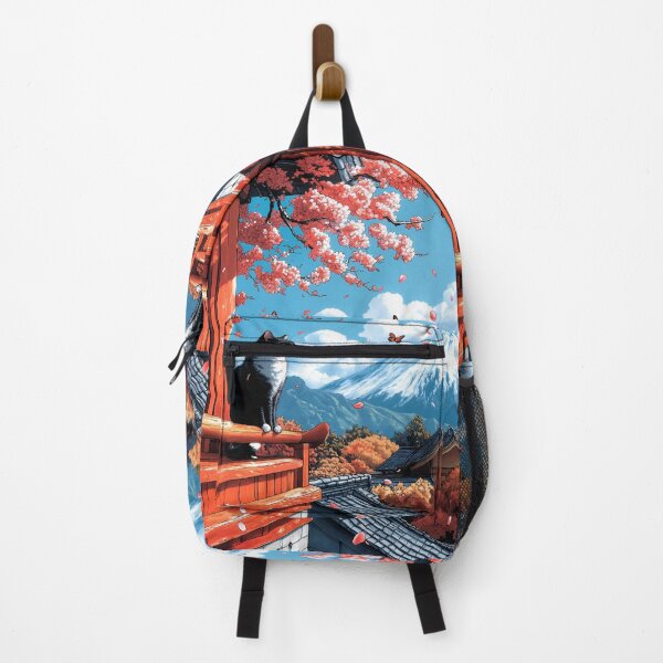Item preview, Cat Japanese Landscape Cherry Blossom Fuji Village Butterfly designed and sold by juniorcastros.