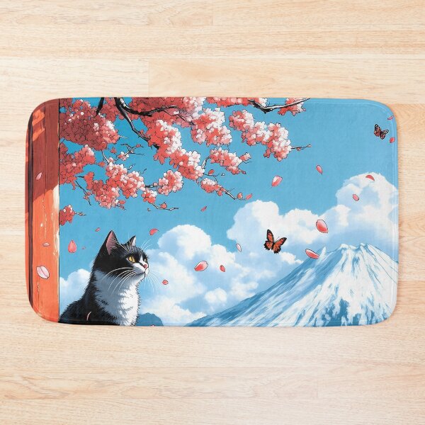 Item preview, Cat Japanese Landscape Cherry Blossom Fuji Village Butterfly designed and sold by juniorcastros.