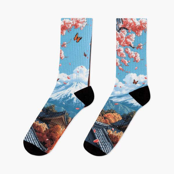 Item preview, Cat Japanese Landscape Cherry Blossom Fuji Village Butterfly designed and sold by juniorcastros.