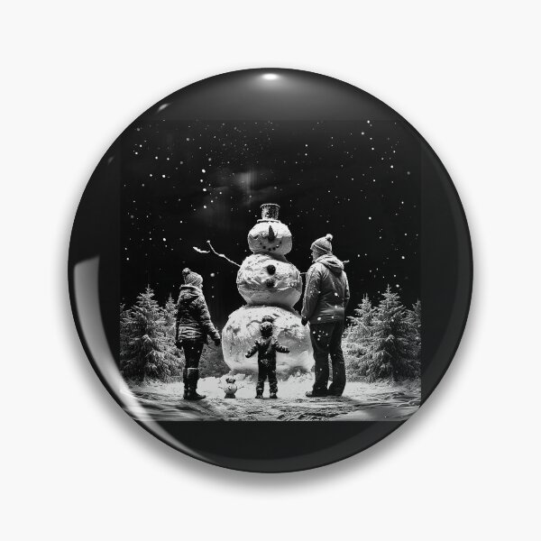 Item preview, Family Building a Snowman – Black and White Winter Christmas Art designed and sold by inkoutninja.