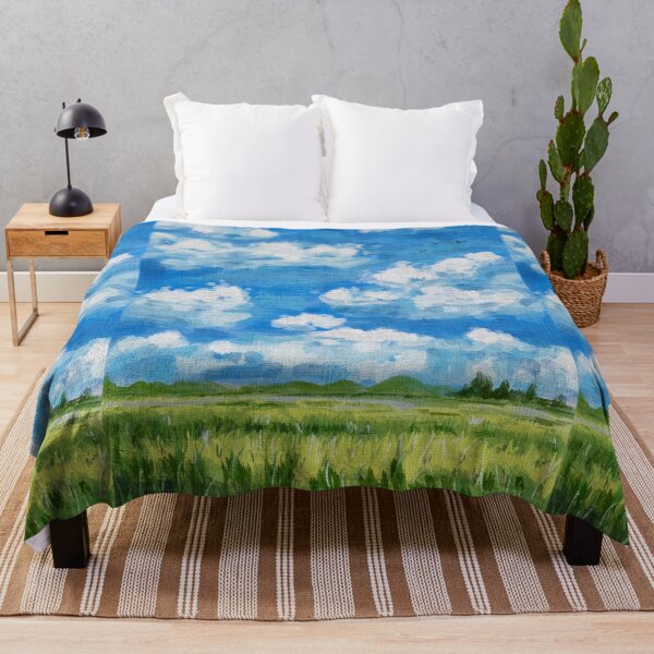 Item preview, Aesthetic Summer Sky and Green Meadow Painting designed and sold by LafinaArt.