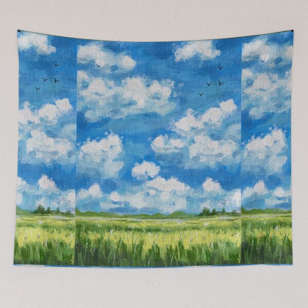 Item preview, Aesthetic Summer Sky and Green Meadow Painting designed and sold by LafinaArt.
