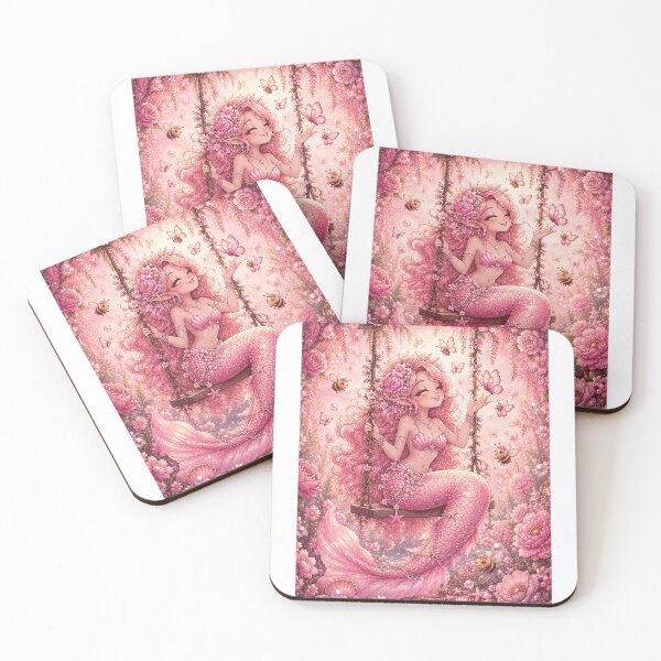 Item preview, Pink Mermaid Swinging with Butterflies & Bees designed and sold by ASHartat.