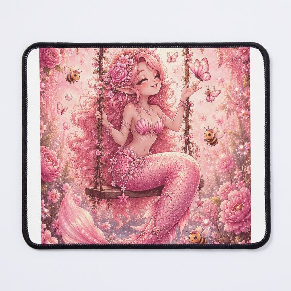 Item preview, Pink Mermaid Swinging with Butterflies & Bees designed and sold by ASHartat.
