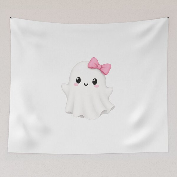 Item preview, Kawaii Halloween Ghost Wearing Pink Bow designed and sold by Bara Lune Design .