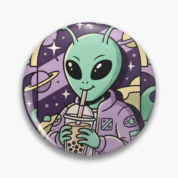 Item preview, Space Chill Alien Drinking Boba Milk Tea Retro Graphic designed and sold by DuckOddity.