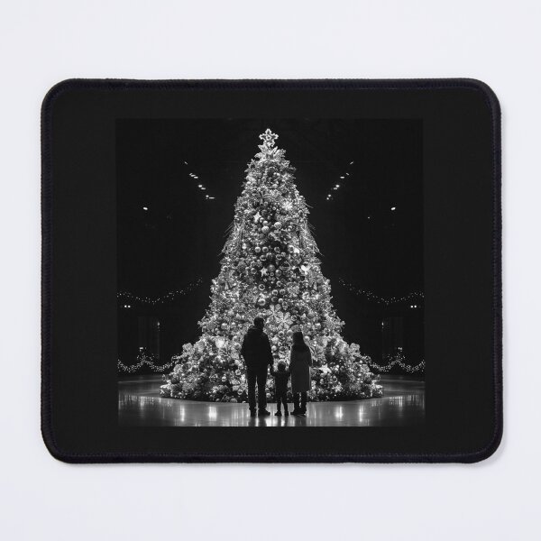 Item preview, Family Admiring a Giant Christmas Tree – Black and White Holiday Art designed and sold by inkoutninja.