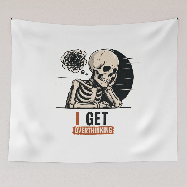 Item preview, I Get Overthinking Skeleton Funny Vintage Skull Meme designed and sold by Mystic & Celestial Art.