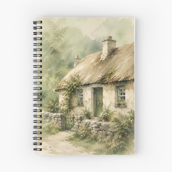 Item preview, Charming Irish Cottage Watercolor Painting with Soft Green Countryside Landscape designed and sold by niteshRart.