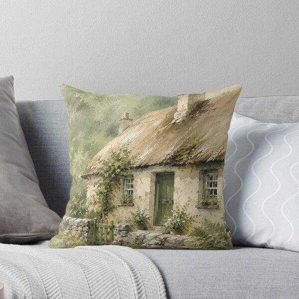 Artikelvorschau, Charmantes irisches Cottage, Aquarellgemälde mit sanftgrüner Landschaft entworfen und verkauft von niteshRart.