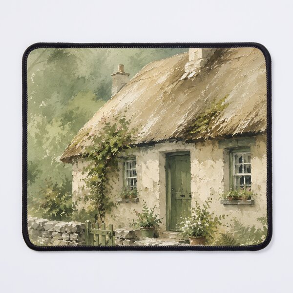 Item preview, Charming Irish Cottage Watercolor Painting with Soft Green Countryside Landscape designed and sold by niteshRart.