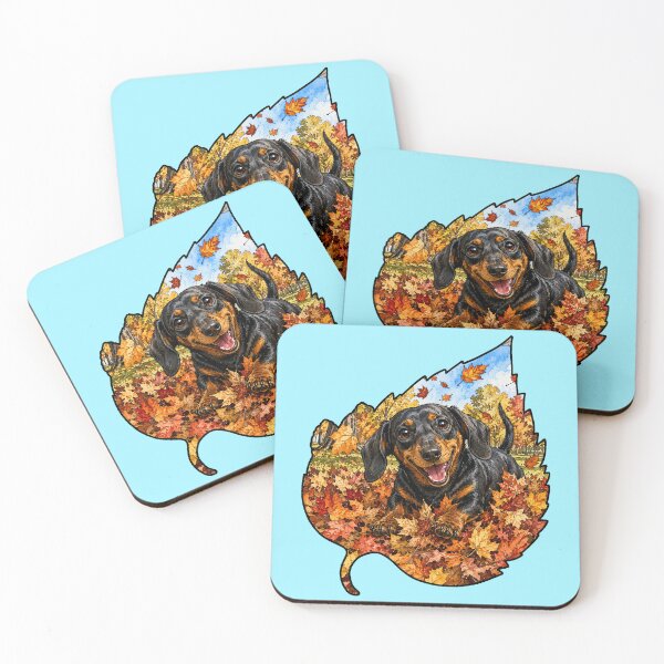 Item preview, Fall Dachshund Playing In Autumn Leaves designed and sold by Lion and Lamb Design.