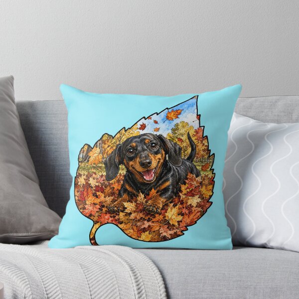 Item preview, Fall Dachshund Playing In Autumn Leaves designed and sold by Lion and Lamb Design.