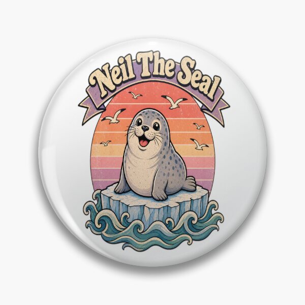 Item preview, Neil The Seal Cute Chubby Harbor Seal on Iceberg Vintage Retro Sunset Design designed and sold by Art Wave Studio.