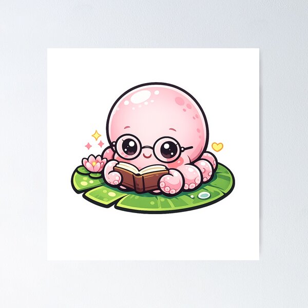 Item preview, Cute Octopus – Reading Book Kawaii Illustration designed and sold by SoftSproutstu.