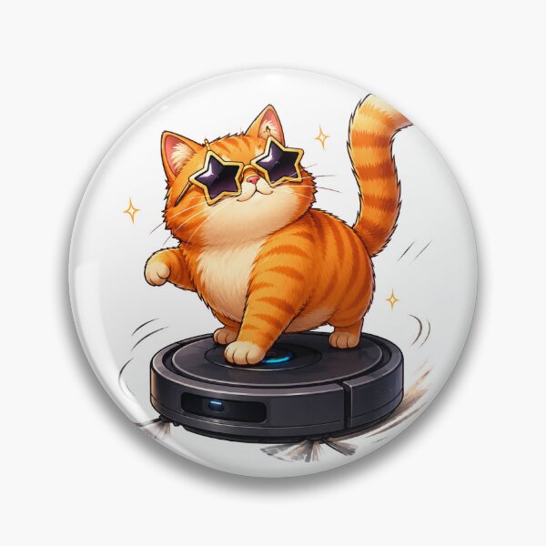 Item preview, Disco cat on a robot vacuum cleaner – Funky Orange Cat designed and sold by moodoodle.design.