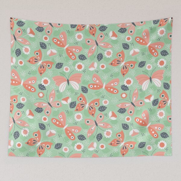 Item preview, Pink and White Butterflies on Green Background designed and sold by TeeGeeTees.