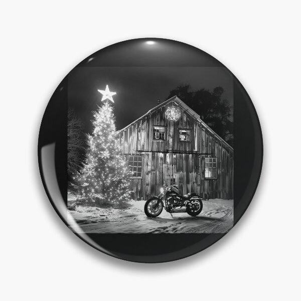 Item preview, Christmas Motorcycle by a Rustic Barn – Black and White Holiday Art designed and sold by inkoutninja.