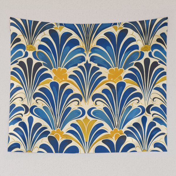 Item preview, Blue Art Deco Luxurious Pattern With Yellow Accents designed and sold by DEC02.