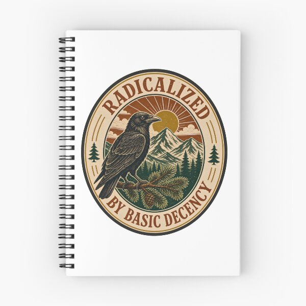 Item preview, Radicalized By Basic Decency - Retro National Park Raven Badge designed and sold by BumbleBloom7.