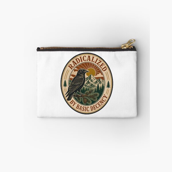 Item preview, Radicalized By Basic Decency - Retro National Park Raven Badge designed and sold by BumbleBloom7.