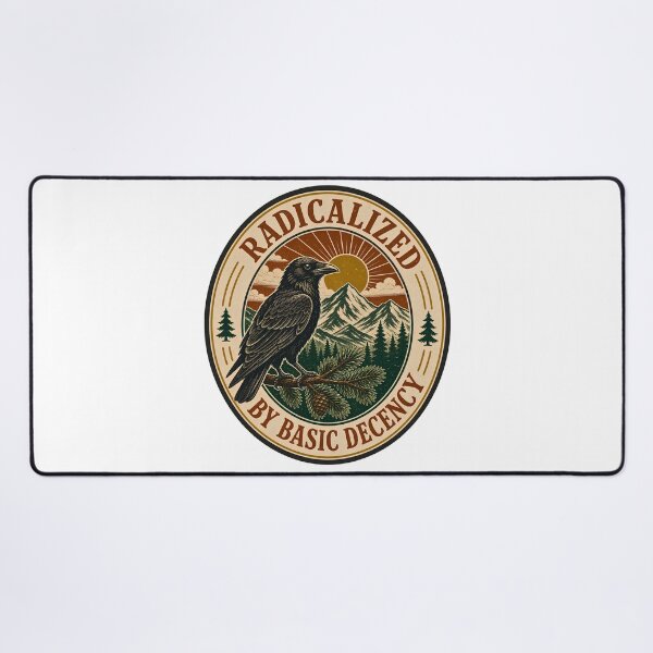 Item preview, Radicalized By Basic Decency - Retro National Park Raven Badge designed and sold by BumbleBloom7.