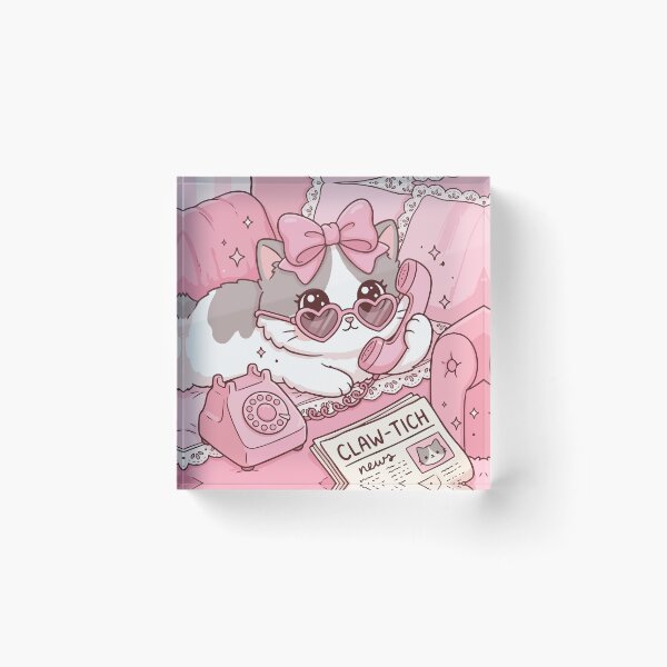 Item preview, Cute Gossip Cat on Vintage Pink Phone designed and sold by BrownHorse90s.