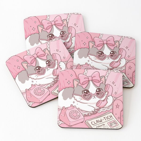 Item preview, Cute Gossip Cat on Vintage Pink Phone designed and sold by BrownHorse90s.