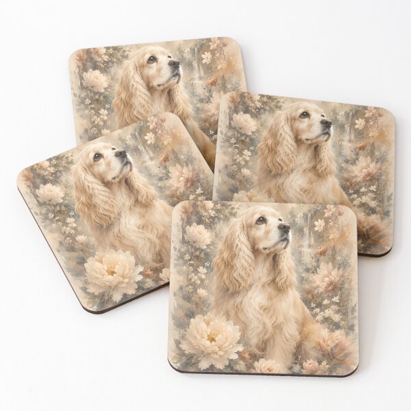 Item preview, Cream Cocker Spaniel Floral Watercolor | Elegant Dog Portrait Botanical Art designed and sold by ManJiangHong.