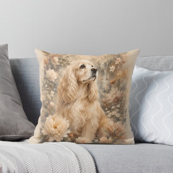 Item preview, Cream Cocker Spaniel Floral Watercolor | Elegant Dog Portrait Botanical Art designed and sold by ManJiangHong.