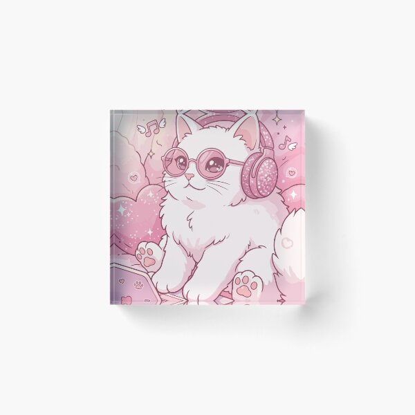 Item preview, Cute Working Cat in Pink Headphones designed and sold by BrownHorse90s.