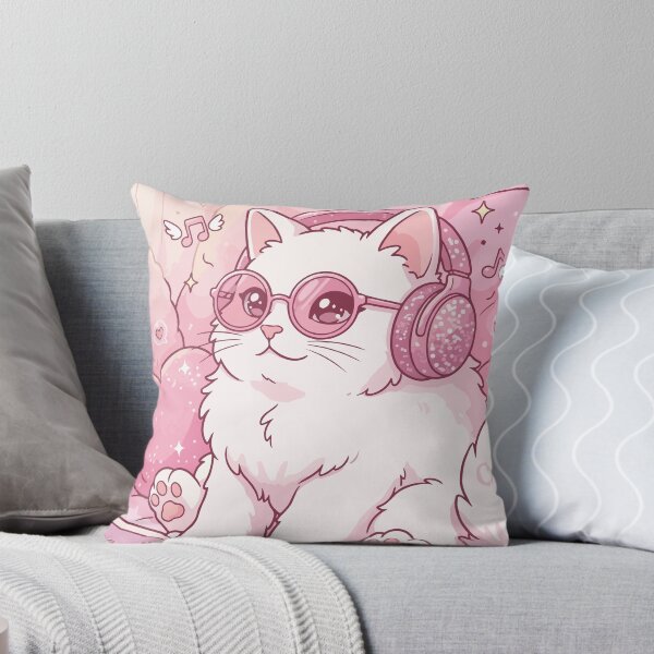 Item preview, Cute Working Cat in Pink Headphones designed and sold by BrownHorse90s.
