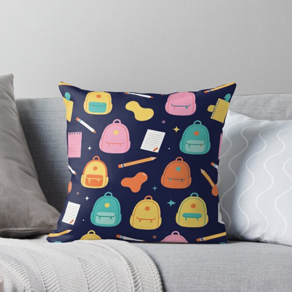 Item preview, Cute Navy Blue School Backpacks Pattern Aesthetic Throw Pillow designed and sold by FestivityFinds.