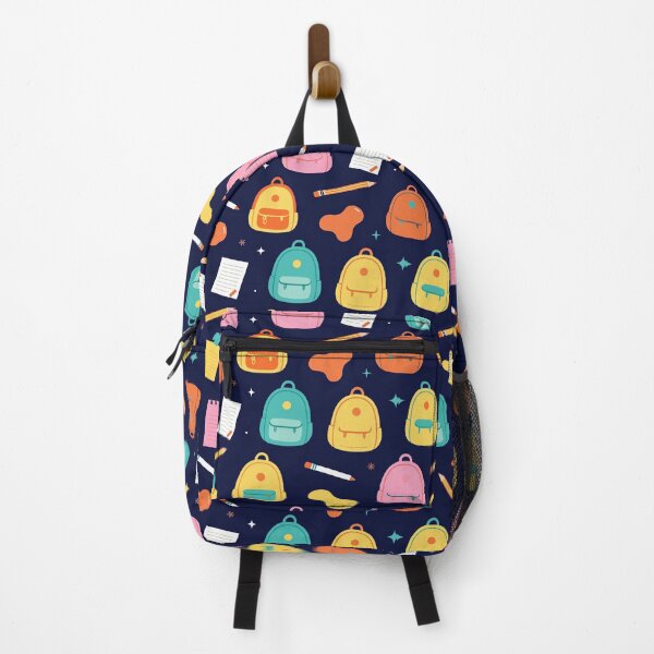 Item preview, Cute Navy Blue School Backpacks Pattern Aesthetic Throw Pillow designed and sold by FestivityFinds.