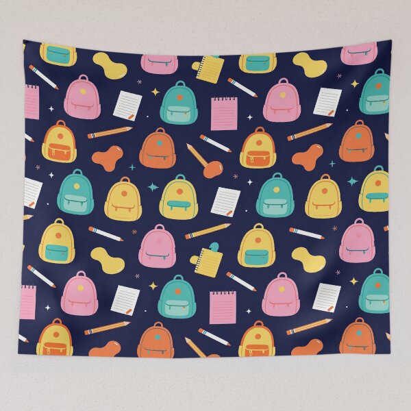 Item preview, Cute Navy Blue School Backpacks Pattern Aesthetic Throw Pillow designed and sold by FestivityFinds.